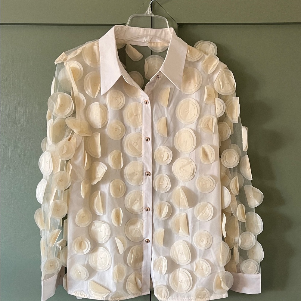 Elegant Cream Blouse with Floral Accents
